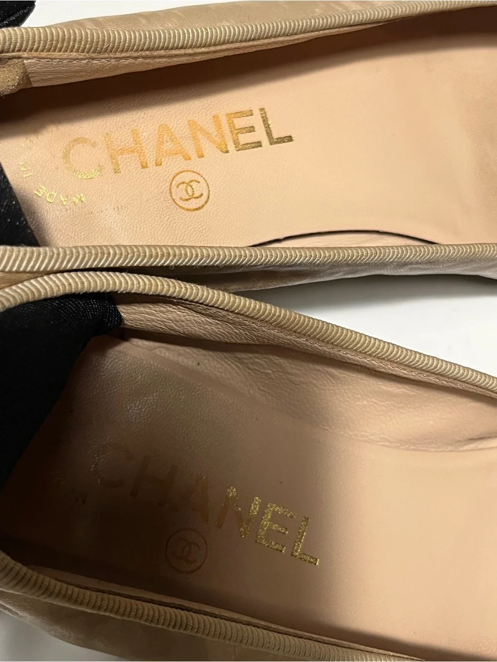 Chanel Metallic gold Nude Ballet Flats